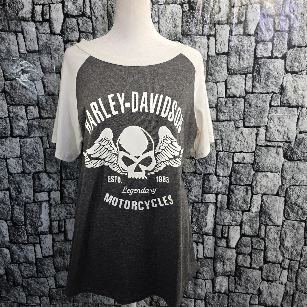 Sheilay Brand Shirt With Harley-Davidson Black and White Skull Design. Large